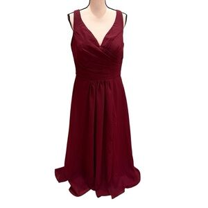 Maxi Dress Womens Burgundy Sleeveless Cocktail Bridesmaids lace Back Ruched 16